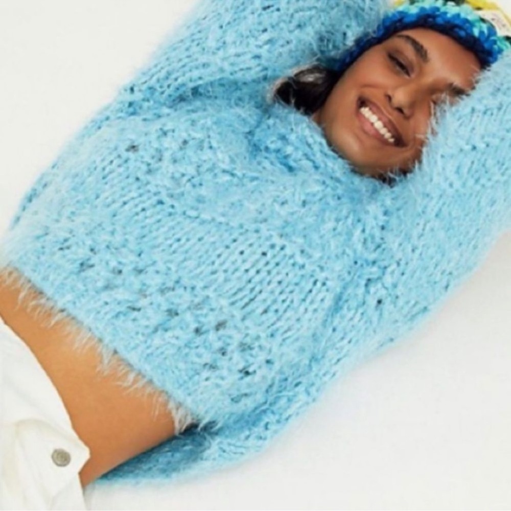 Cozy Blue Women's Sweater sexy Free People Rustic Inn